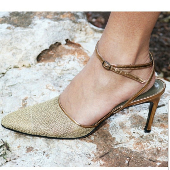 Yves Saint Laurent Shoes - Yves Saint Laurent vintage SZ 8 mesh gold heels